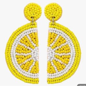 Yellow Beaded Citrus Half-Moon Drop Earrings - Unbranded
